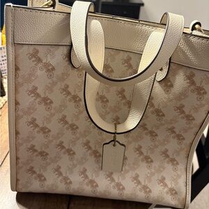 Coach Cream and Tan Monogram Tote